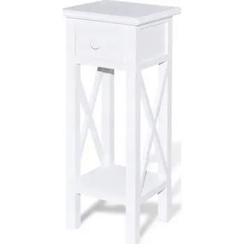 Konferenční stolek Stolek pod telefon se zásuvkou, borovice a MDF, bílý, 27x27x65,5 cm