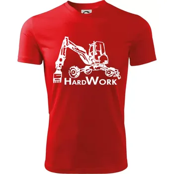 Chlapecké tričko Hard Work kráčivý bagr - Dětské triko sportovní (dresovina) - 122 cm/6 let ( Červená )