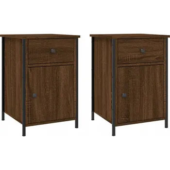 Noční stolek Noční stolek z materiálu na bázi dřeva a železným rámem, hnědý dub, 40x40 cm