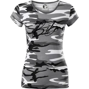 Dámské tričko Nápis bike - Dámské maskáčové triko - L ( Šedý maskáč )