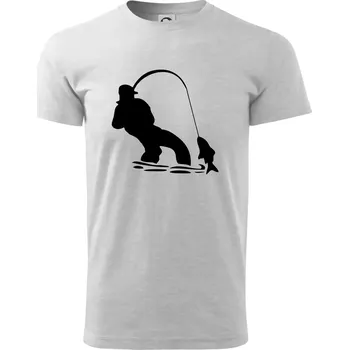 Rybář tahající rybu - Triko extra velké (5-8XL) - 7XL ( Světlešedý Melír )