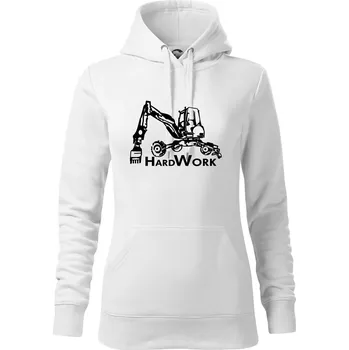Dámská mikina Hard Work kráčivý bagr - Mikina dámská Cape s kapucí - XL ( Bílá )