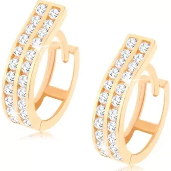 Náušnice Kruhové náušnice ve žlutém 14K zlatě - dva pásy vykládané zirkony čiré barvy
