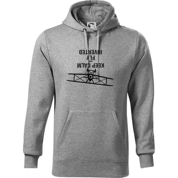 Pánská mikina Keep Calm and Fly Inverted - Mikina pánská Cape s kapucí - L ( Tmavě šedý melír )