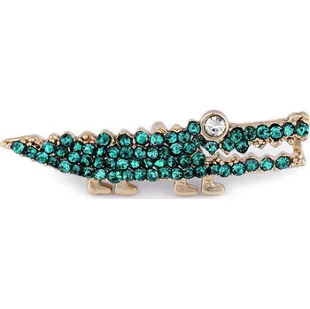 Náramek Brož / odznak s broušenými kamínky beruška, krokodýl, malé, 2 zelený tyrkys
