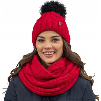 Čepice Dámská zimní souprava čepice a nákrčník červená Vivisence 7014Kmpl