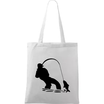 Nákupní taška Rybář tahající rybu - Taška bavlněná - 42 x 38 cm ( Bílá )