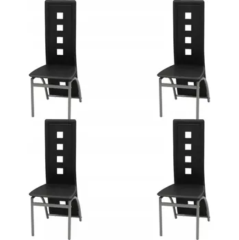 Jídelní židle Sada 4 Jídelních Židlí, Černé, Ocel + Umělá Kůže, 43x55,5x108cm