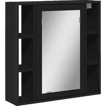Koupelnový nábytek Koupelnová skříňka se zrcadlem, černá, 60 x 16 x 60 cm, dřevěný kompozit