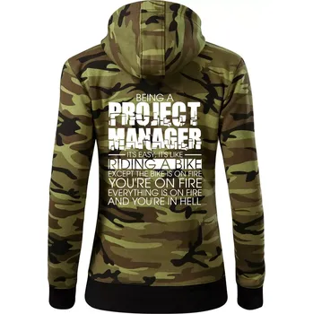 Dámská mikina Being A Project Manager - bike - Dámská mikina trendy zipper s kapucí - XL ( Zelený maskáč )