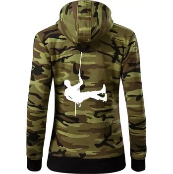 Dámská mikina Visící horolezec - Dámská mikina trendy zipper s kapucí - XS ( Zelený maskáč )