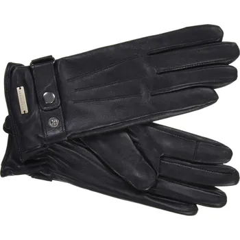 Rukavice Dámské kožené rukavice Seeberger s fleecovou podšívkou a zapínáním – černé Velikost Rukavice: 7 (M)