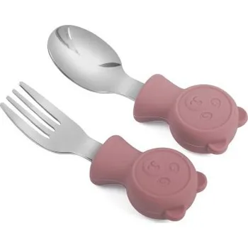 Příbor Martons Dětský kovový příbor lžička a vidlička Bear, 2 ks - Dark Pink