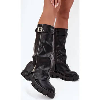 Dámské kozačky Boto Zateplené kozačky s ohnutým límcem sponou a m zámkem Armena Barva: Černá, Velikost: 39