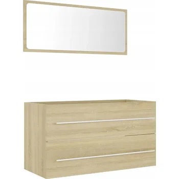 Koupelnový nábytek Koupelnová sestava skříňka a zrcadlo dub sonoma 90x38,5x48 cm a 90x1,5x37 cm