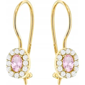 Náušnice ZLATÉ NÁUŠNICE ryzost 585 14k Oválné Růžové Markýzy se Zirkony na Patent