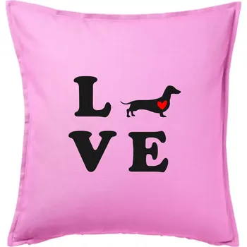 Polštář Jezevčík - Love - Polštář 50x50 - 50x50 - Včetně výplně ( Růžová )