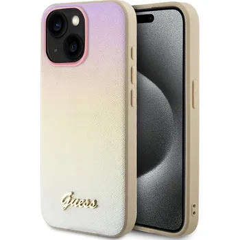 Pouzdro na mobilní telefon Guess PU Leather Iridescent Metal Script Zadní Kryt pro iPhone 15 Gold