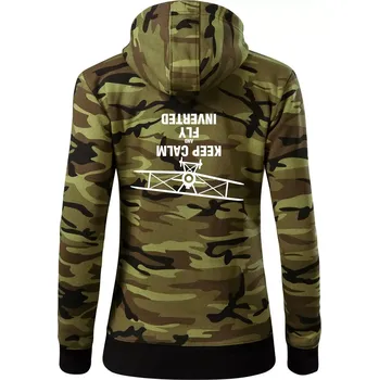 Dámská mikina Keep Calm and Fly Inverted - Dámská mikina trendy zipper s kapucí - 2XL ( Zelený maskáč )