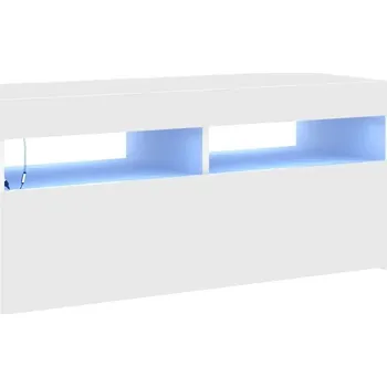 Televizní stolek TV stolek s RGB LED osvětlením, bílý, 90x35x40 cm