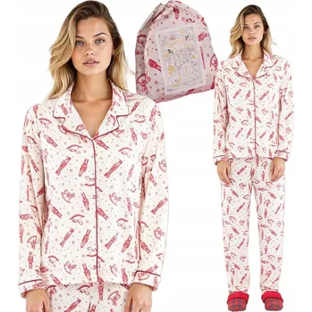 Dámské pyžamo Košilové pyžamo dámské s vánočním potiskem Alisee + Sáček červené M