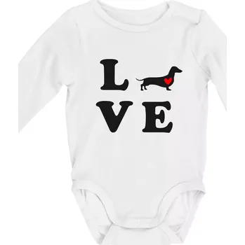 Kojenecký body Jezevčík - Love - Body kojenecké s dlouhým rukávem - Dlouhý r. do 3 měs ( Bílá )