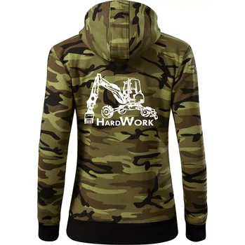Dámská mikina Hard Work kráčivý bagr - Dámská mikina trendy zipper s kapucí - S ( Zelený maskáč )