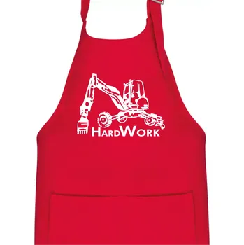 Kuchyňská zástěra Hard Work kráčivý bagr - Dětská zástěra na vaření - Univerzální velikost ( Červená )