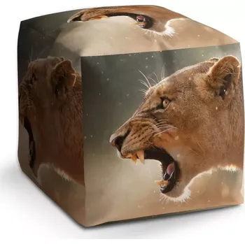 Taburet Sablio Taburet Cube Rozzuřená lvice: 40x40x40 cm