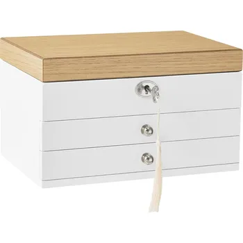 Šperkovnice Šperkovnice na bižuterii Songmics dřevěná bílá víceúrovňová se zásuvkami