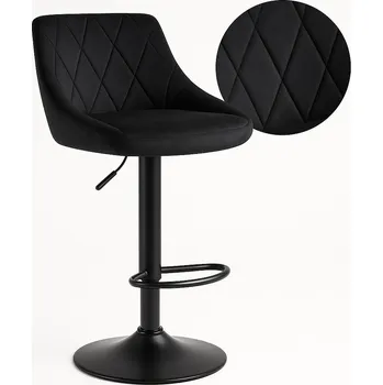 Barová židle Barová Židle otočný Samet ČERNÝ | nastavitelný | podnožka | matná základna