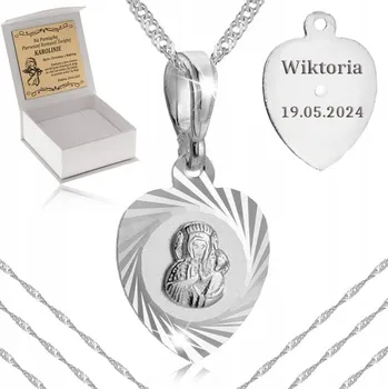 Řetízek STŘÍBRNÝ ŘETÍZEK + MEDAILON Matka Boží SRDCE STŘÍBRO 925 DÁREK SVATÉ PŘIJÍMÁNÍ GRAVÍROVÁNÍ