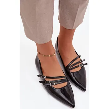 Dámské lodičky Boto Lakované baleríny s pruhy Palenna Barva: Černá, Velikost: 39