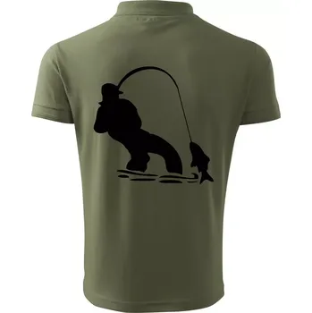 Pánská košile Rybář tahající rybu - Polokošile pánská Pique Polo 203 - M ( Khaki )
