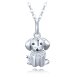 MINET Dětský stříbrný náhrdelník pejsek s bílými a černými zirkony JMAD0057SN38