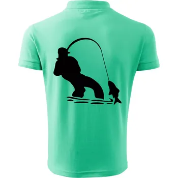 Pánská košile Rybář tahající rybu - Polokošile pánská Pique Polo 203 - 4XL ( Mátová )