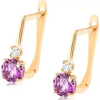 Náušnice Náušnice ze žlutého 14K zlata - syntetický fialový ametyst, čirý zirkonek