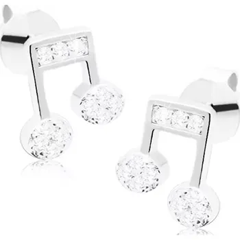 Náušnice Stříbrné 925 náušnice - osminová nota zdobená čirými zirkony