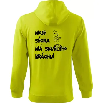 Pánská mikina Moje ségra má skvělýho bráchu - Mikina s kapucí na zip trendy zipper - M ( Limetková )