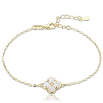 Náramek MINET Pozlacený stříbrný náramek čtyřlístek s bílou perletí JMAS7058YB19