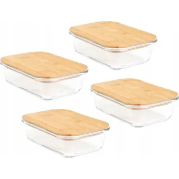 Dóza na potraviny Sada 4x Skleněná dóza | BAMBOU | s bambusovým víčkem velká 0,9l HOMLA