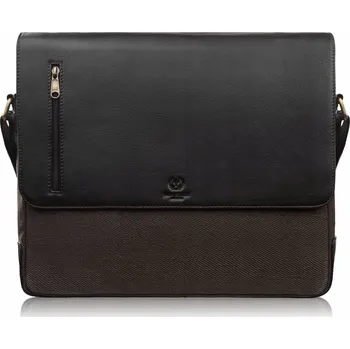 Paolo Peruzzi Pánská taška přes rameno na notebook z kůže a plátna hnědá