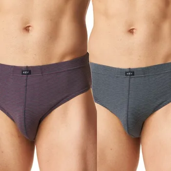 Slipy KEY pánské slipy MPP 302 2-pack proužky švestka/zelená XL