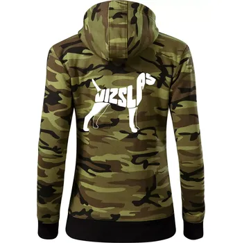 Dámská mikina Maďarský ohař - Dámská mikina trendy zipper s kapucí - XL ( Zelený maskáč )