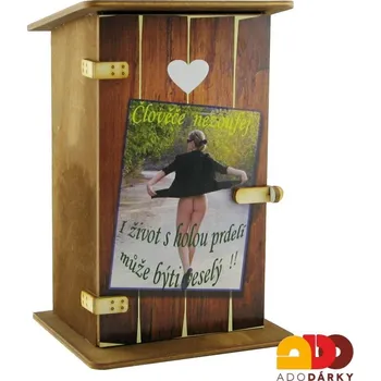 Pokladnička Pokladnička kadibudka "Člověče nezoufej..." 11 x 10 x 18,5 cm (Dřevěná pokladnička s vtipným nápisem)