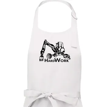Kuchyňská zástěra Hard Work kráčivý bagr - Pánská zástěra na vaření - Univerzální velikost ( Bílá )