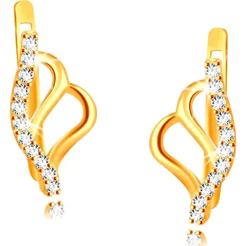 Náušnice Náušnice ze žlutého 585 zlata - kontury motýlích křídel, pásek ozdobený kulatými zirkony