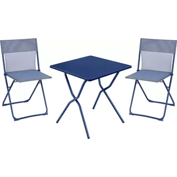 Sada skládací čtvercový venkovní stůl ocel a 2 židle BALCONY II ColorBlock modrá Indigo