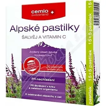 Lék Cemio Alpské pastilky šalvěj a vitamin C pst.15+5