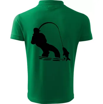 Pánská košile Rybář tahající rybu - Polokošile pánská Pique Polo 203 - 5XL ( Středně zelená )